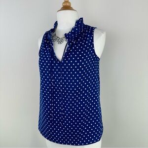 J.Crew Sleeveless Rushing Collar Blue White Polkadot Blouse Size 2